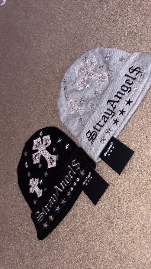 black cross beanie